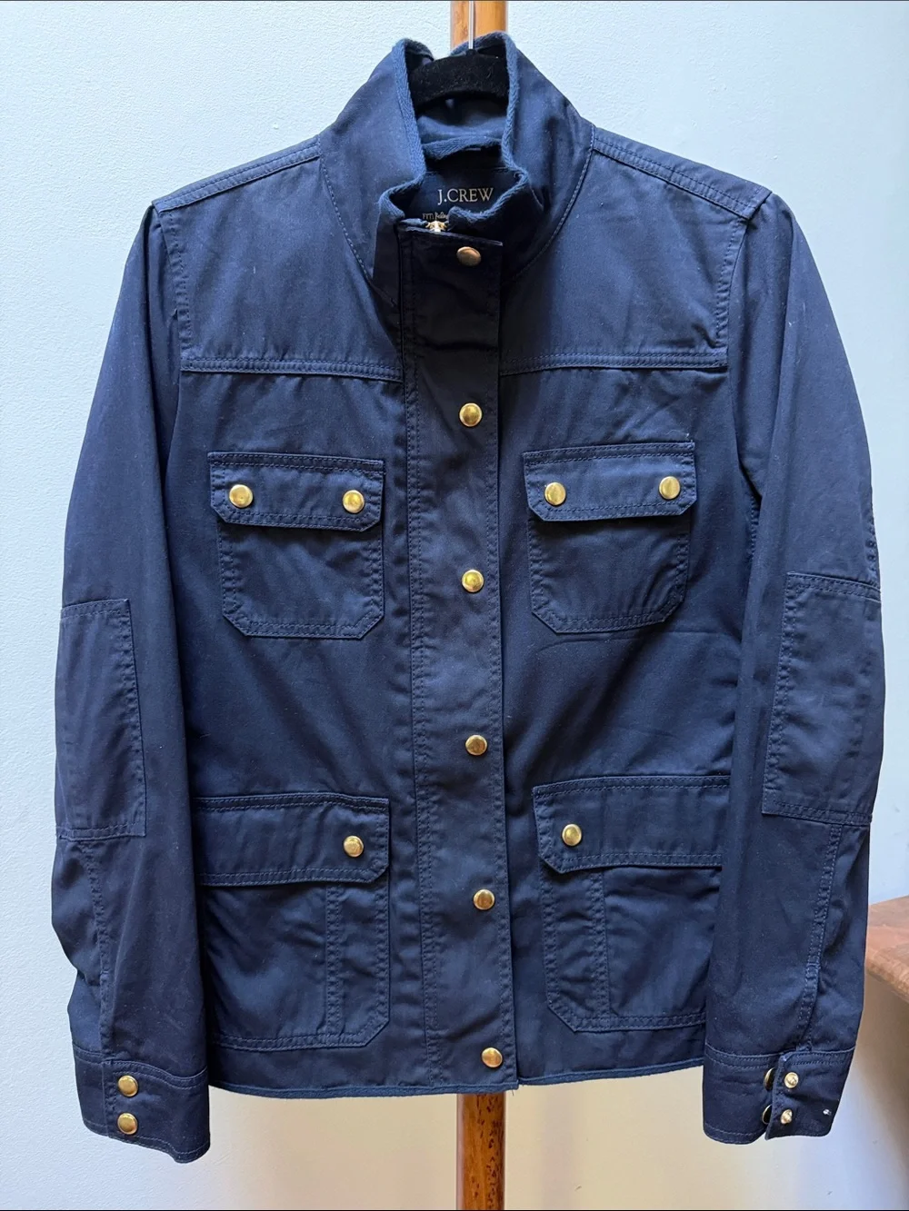 J.Crew Downtown Field Utility Jacket Navy with Gold Buttons Sz S
